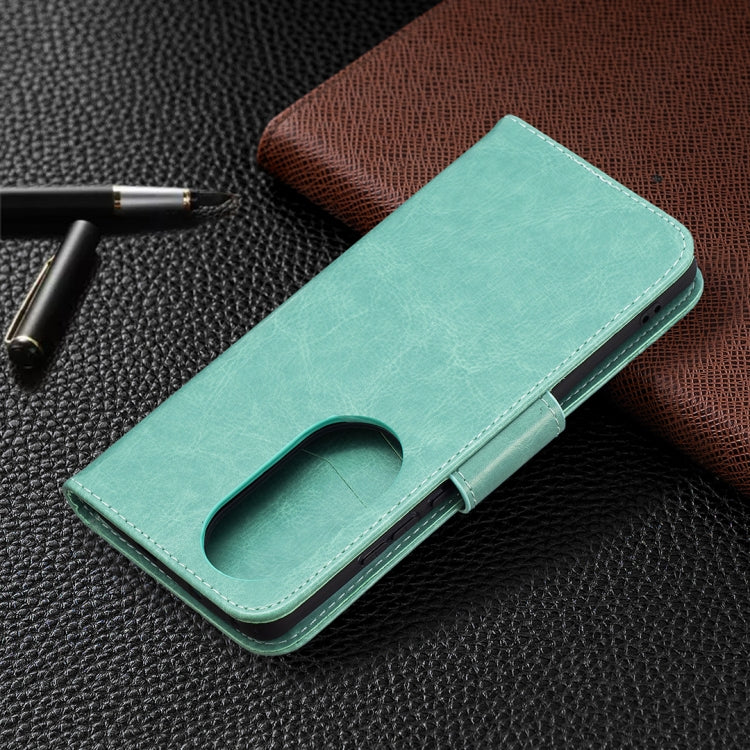 For Huawei P50 Pro Two Butterflies Embossing Pattern Horizontal Flip Leather Case with Holder & Card Slot & Wallet & Lanyard(Green) - Huawei Cases by buy2fix | Online Shopping UK | buy2fix