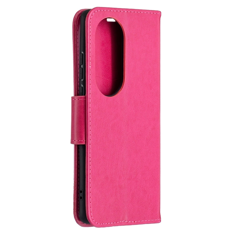 For Huawei P50 Pro Two Butterflies Embossing Pattern Horizontal Flip Leather Case with Holder & Card Slot & Wallet & Lanyard(Rose Red) - Huawei Cases by buy2fix | Online Shopping UK | buy2fix