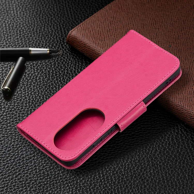 For Huawei P50 Pro Two Butterflies Embossing Pattern Horizontal Flip Leather Case with Holder & Card Slot & Wallet & Lanyard(Rose Red) - Huawei Cases by buy2fix | Online Shopping UK | buy2fix