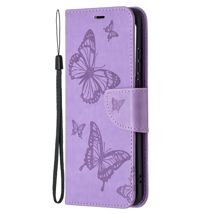 For Huawei P50 Pro Two Butterflies Embossing Pattern Horizontal Flip Leather Case with Holder & Card Slot & Wallet & Lanyard(Purple) - Huawei Cases by buy2fix | Online Shopping UK | buy2fix