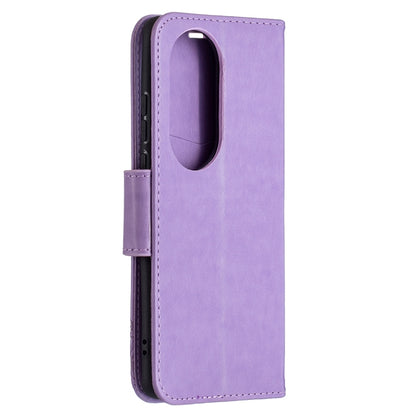 For Huawei P50 Pro Two Butterflies Embossing Pattern Horizontal Flip Leather Case with Holder & Card Slot & Wallet & Lanyard(Purple) - Huawei Cases by buy2fix | Online Shopping UK | buy2fix