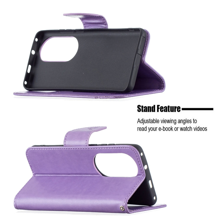 For Huawei P50 Pro Two Butterflies Embossing Pattern Horizontal Flip Leather Case with Holder & Card Slot & Wallet & Lanyard(Purple) - Huawei Cases by buy2fix | Online Shopping UK | buy2fix