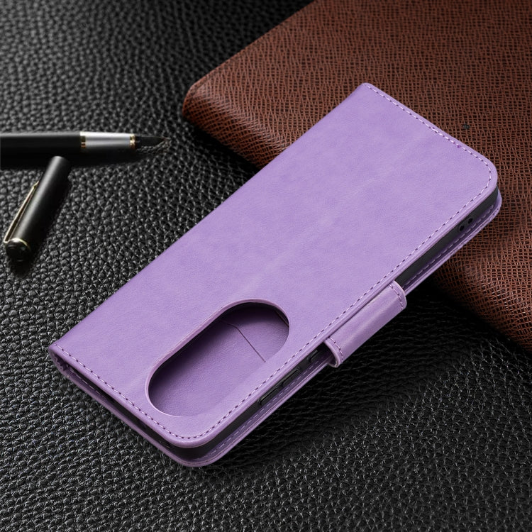 For Huawei P50 Pro Two Butterflies Embossing Pattern Horizontal Flip Leather Case with Holder & Card Slot & Wallet & Lanyard(Purple) - Huawei Cases by buy2fix | Online Shopping UK | buy2fix
