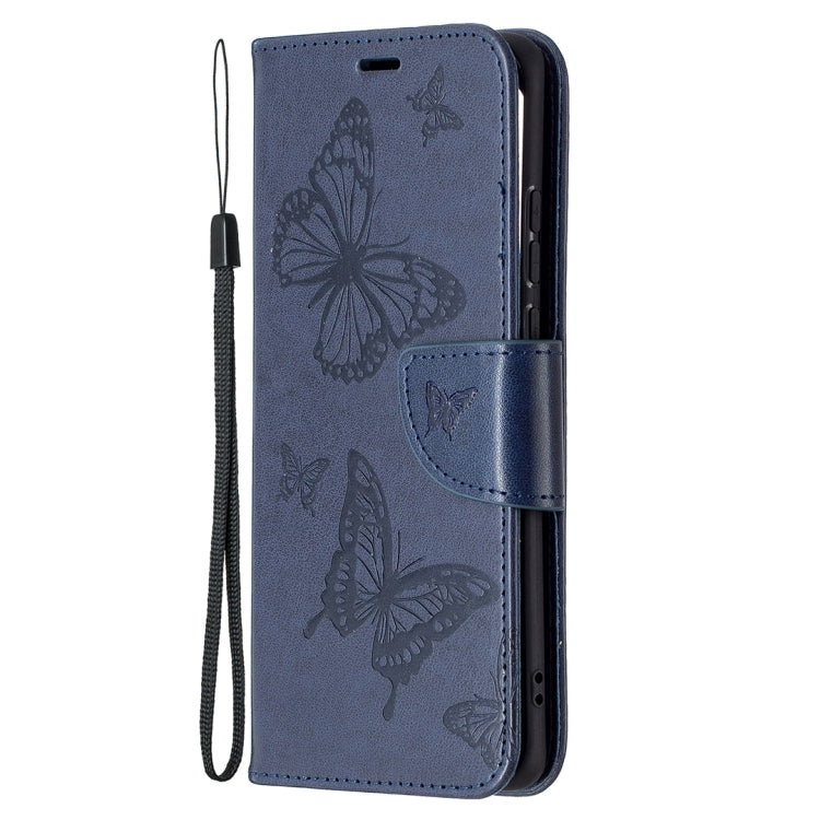 For Huawei P50 Pro Two Butterflies Embossing Pattern Horizontal Flip Leather Case with Holder & Card Slot & Wallet & Lanyard(Dark Blue) - Huawei Cases by buy2fix | Online Shopping UK | buy2fix