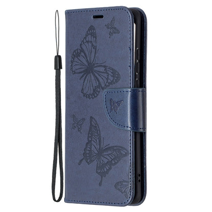 For Huawei P50 Pro Two Butterflies Embossing Pattern Horizontal Flip Leather Case with Holder & Card Slot & Wallet & Lanyard(Dark Blue) - Huawei Cases by buy2fix | Online Shopping UK | buy2fix