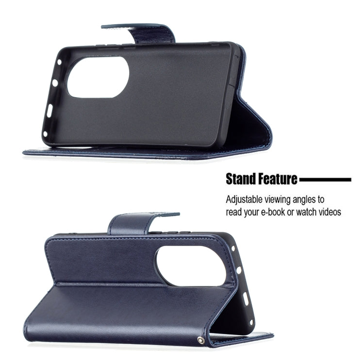 For Huawei P50 Pro Two Butterflies Embossing Pattern Horizontal Flip Leather Case with Holder & Card Slot & Wallet & Lanyard(Dark Blue) - Huawei Cases by buy2fix | Online Shopping UK | buy2fix