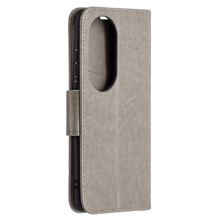 For Huawei P50 Pro Two Butterflies Embossing Pattern Horizontal Flip Leather Case with Holder & Card Slot & Wallet & Lanyard(Grey) - Huawei Cases by buy2fix | Online Shopping UK | buy2fix
