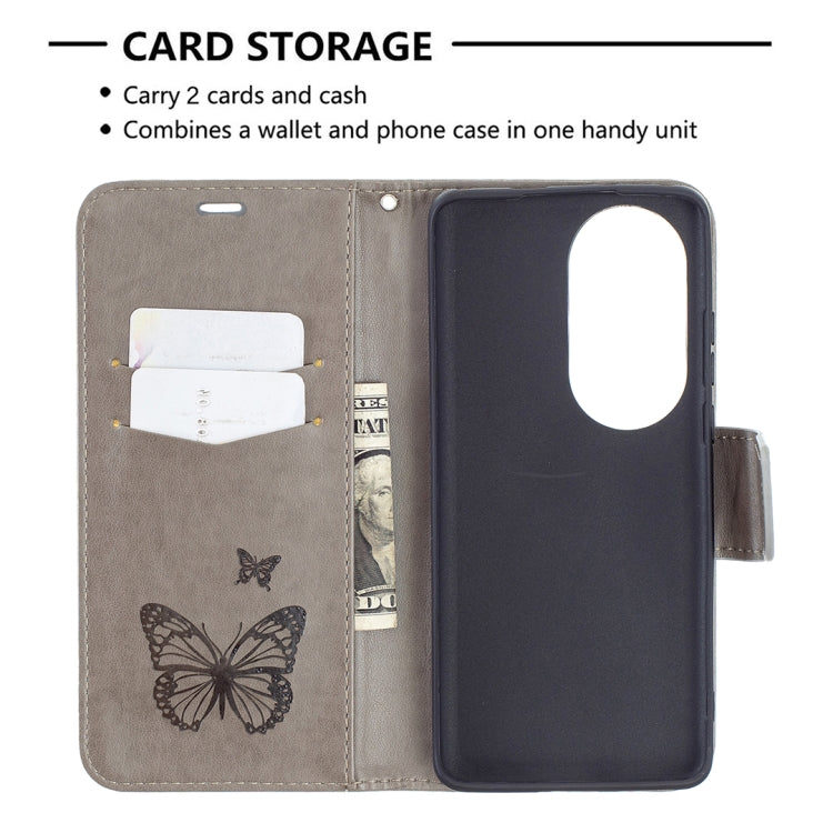 For Huawei P50 Pro Two Butterflies Embossing Pattern Horizontal Flip Leather Case with Holder & Card Slot & Wallet & Lanyard(Grey) - Huawei Cases by buy2fix | Online Shopping UK | buy2fix