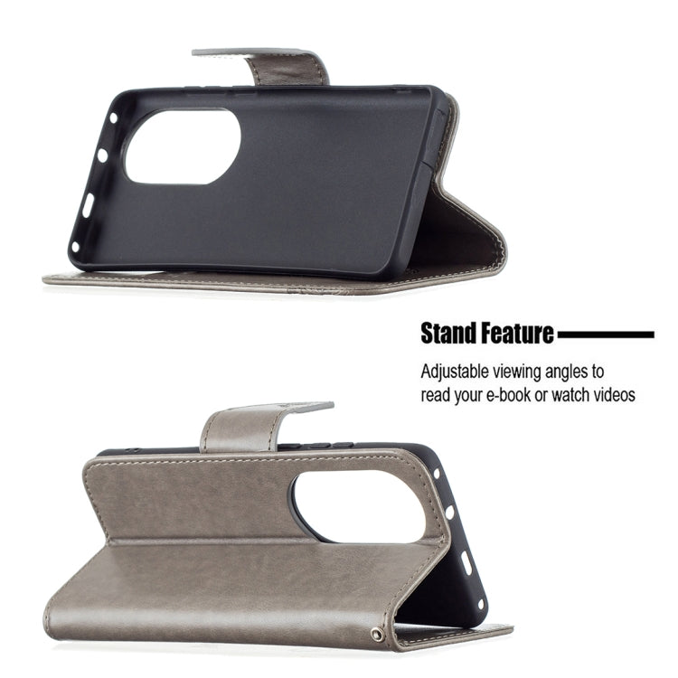 For Huawei P50 Pro Two Butterflies Embossing Pattern Horizontal Flip Leather Case with Holder & Card Slot & Wallet & Lanyard(Grey) - Huawei Cases by buy2fix | Online Shopping UK | buy2fix