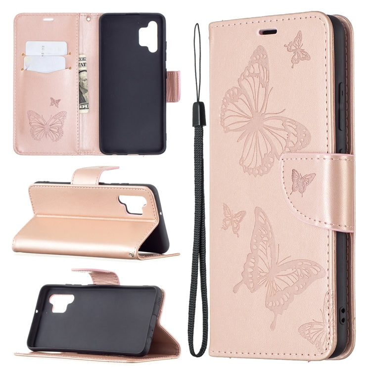 For Samsung Galaxy A32 4G Two Butterflies Embossing Pattern Horizontal Flip Leather Case with Holder & Card Slot & Wallet & Lanyard(Rose Gold) by buy2fix