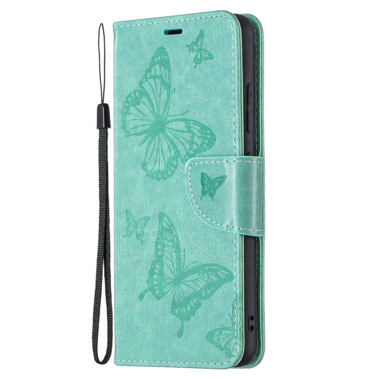 For Samsung Galaxy A32 4G Two Butterflies Embossing Pattern Horizontal Flip Leather Case with Holder & Card Slot & Wallet & Lanyard(Green) by buy2fix