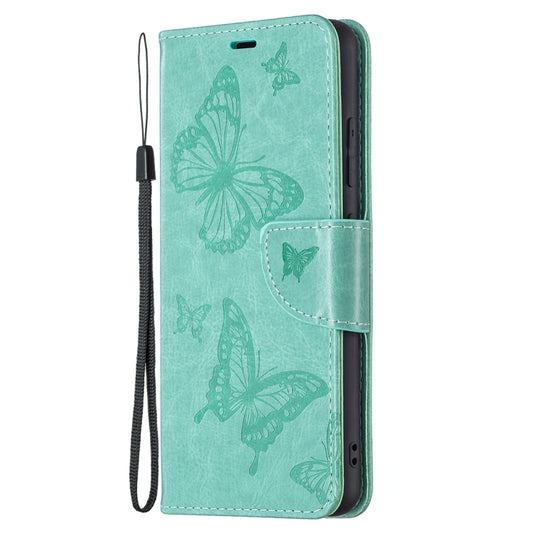 For Samsung Galaxy A32 4G Two Butterflies Embossing Pattern Horizontal Flip Leather Case with Holder & Card Slot & Wallet & Lanyard(Green) by buy2fix