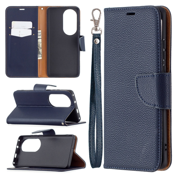 For Huawei P50 Pro Litchi Texture Pure Color Horizontal Flip Leather Case with Holder & Card Slots & Wallet & Lanyard(Dark Blue) - Huawei Cases by buy2fix | Online Shopping UK | buy2fix