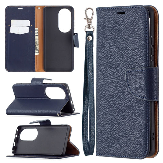 For Huawei P50 Pro Litchi Texture Pure Color Horizontal Flip Leather Case with Holder & Card Slots & Wallet & Lanyard(Dark Blue) - Huawei Cases by buy2fix | Online Shopping UK | buy2fix