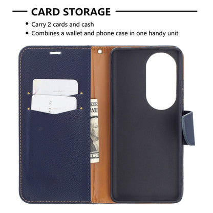 For Huawei P50 Pro Litchi Texture Pure Color Horizontal Flip Leather Case with Holder & Card Slots & Wallet & Lanyard(Dark Blue) - Huawei Cases by buy2fix | Online Shopping UK | buy2fix