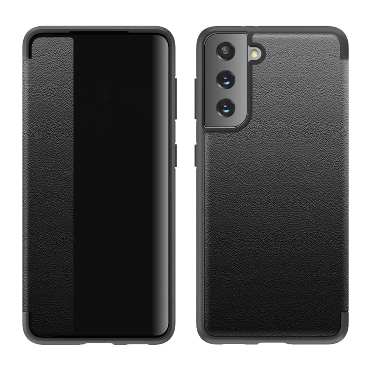 For Samsung Galaxy S21 5G Magnetic Side Window View Shockproof Horizontal Flip Leather Case(Black) by buy2fix
