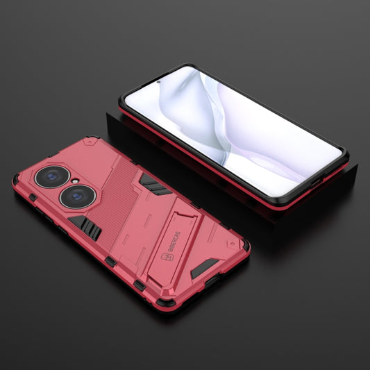 For Huawei P50 Pro Punk Armor 2 in 1 PC + TPU Shockproof Case with Invisible Holder(Light Red) - Huawei Cases by buy2fix | Online Shopping UK | buy2fix
