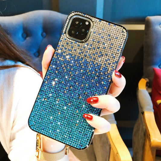 For iPhone 11 Pro Max PC + Crystal Diamond Tri-Color Gradient Protective Case(Gradient Blue) - iPhone 11 Pro Max Cases by buy2fix | Online Shopping UK | buy2fix