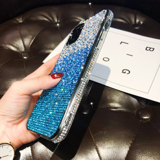 For iPhone 11 Pro Max PC + Crystal Diamond Tri-Color Gradient Protective Case(Gradient Blue) - iPhone 11 Pro Max Cases by buy2fix | Online Shopping UK | buy2fix