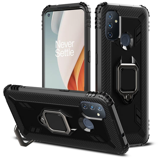 For OnePlus Nord N100 Carbon Fiber Protective Case with 360 Degree Rotating Ring Holder(Black) - OnePlus Cases by buy2fix | Online Shopping UK | buy2fix