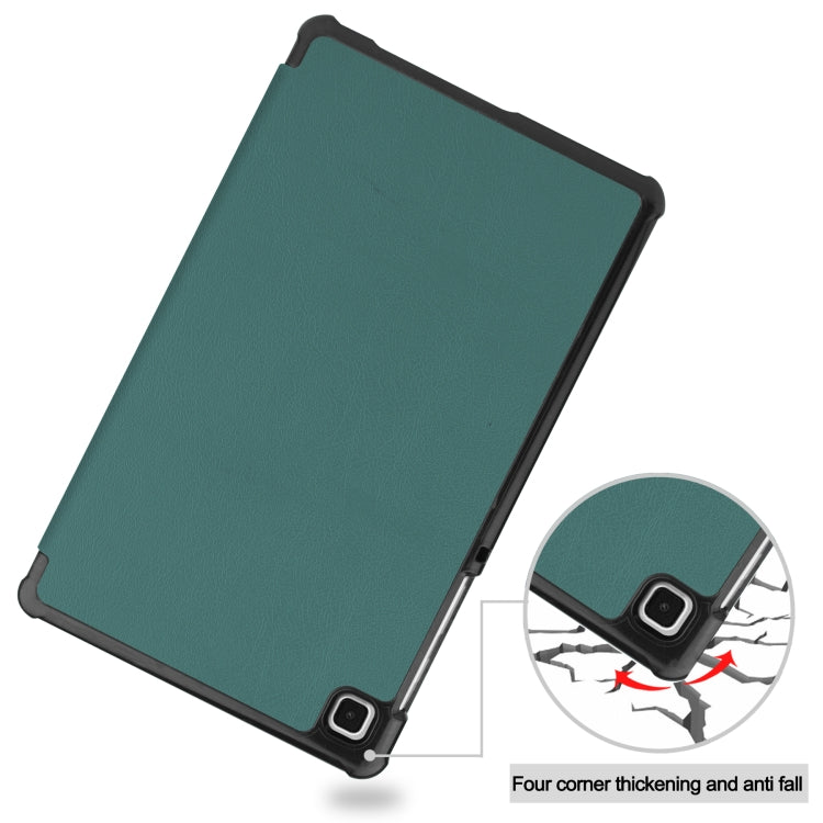 For Samsung Galaxy Tab A7 Lite T225 Custer Pattern Pure Color Horizontal Flip Leather Case with Three-folding Holder(Dark Green) - Other Galaxy Tab PC by buy2fix | Online Shopping UK | buy2fix