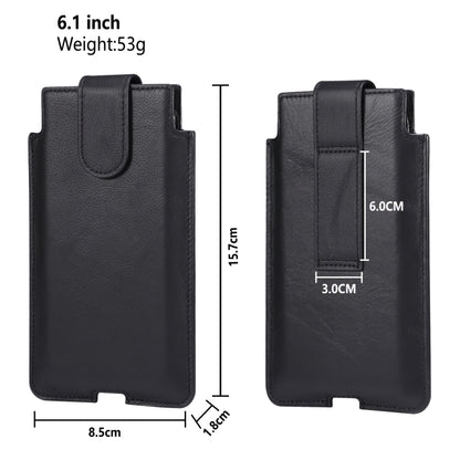 Universal Cow Leather Vertical Mobile Phone Leather Case Waist Bag For 6.1 inch and Below Phones(Black) - More iPhone Cases by buy2fix | Online Shopping UK | buy2fix
