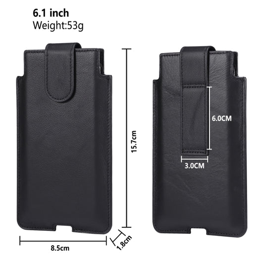 Universal Cow Leather Vertical Mobile Phone Leather Case Waist Bag For 6.1 inch and Below Phones(Black) - More iPhone Cases by buy2fix | Online Shopping UK | buy2fix