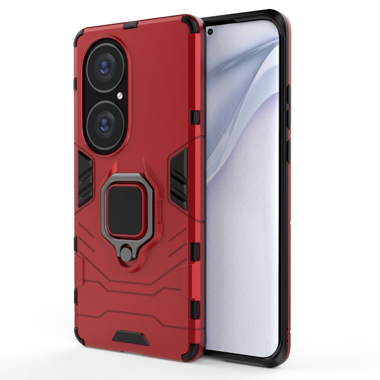 For Huawei P50 Pro PC + TPU Shockproof Protective Case with Magnetic Ring Holder(Red) - Huawei Cases by buy2fix | Online Shopping UK | buy2fix