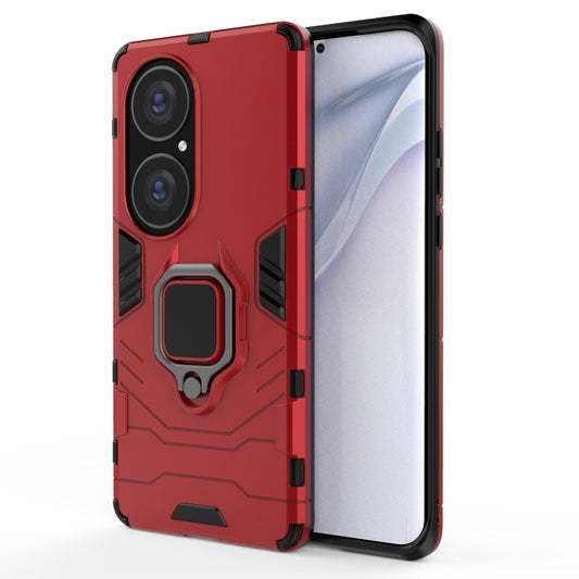 For Huawei P50 Pro PC + TPU Shockproof Protective Case with Magnetic Ring Holder(Red) - Huawei Cases by buy2fix | Online Shopping UK | buy2fix