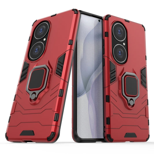 For Huawei P50 Pro PC + TPU Shockproof Protective Case with Magnetic Ring Holder(Red) - Huawei Cases by buy2fix | Online Shopping UK | buy2fix
