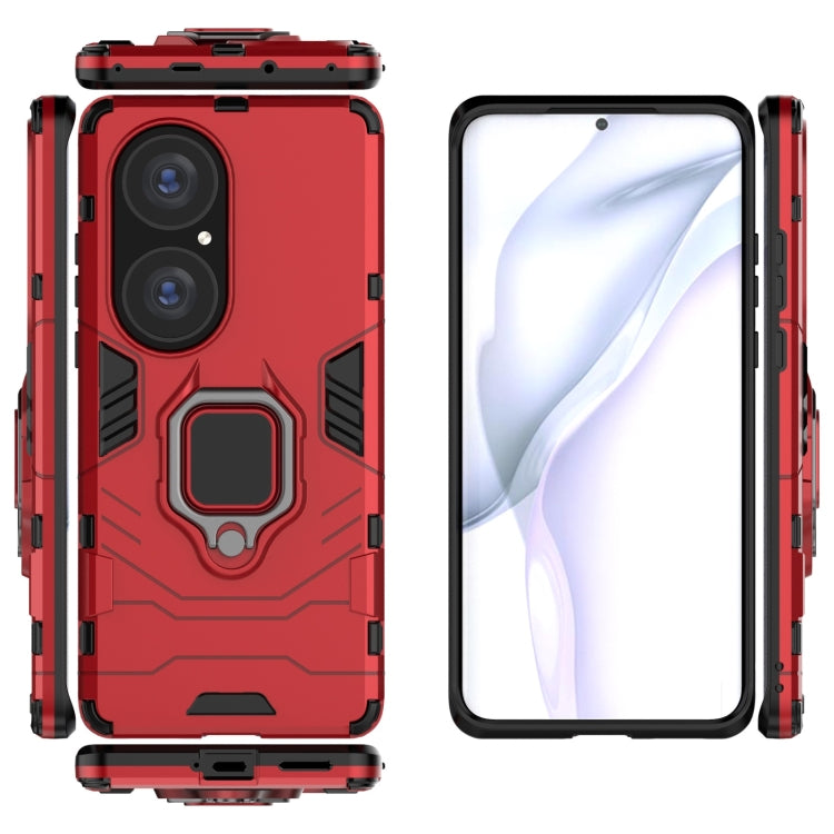 For Huawei P50 Pro PC + TPU Shockproof Protective Case with Magnetic Ring Holder(Red) - Huawei Cases by buy2fix | Online Shopping UK | buy2fix