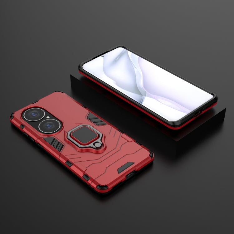 For Huawei P50 Pro PC + TPU Shockproof Protective Case with Magnetic Ring Holder(Red) - Huawei Cases by buy2fix | Online Shopping UK | buy2fix