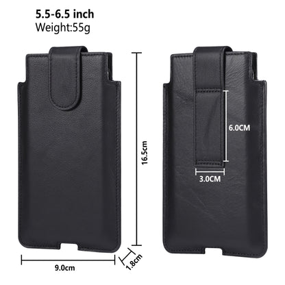 Universal Cow Leather Vertical Mobile Phone Leather Case Waist Bag For 5.5-6.5 inch and Below Phones(Black) - More iPhone Cases by buy2fix | Online Shopping UK | buy2fix