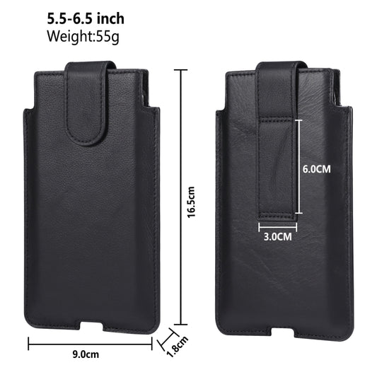 Universal Cow Leather Vertical Mobile Phone Leather Case Waist Bag For 5.5-6.5 inch and Below Phones(Black) - More iPhone Cases by buy2fix | Online Shopping UK | buy2fix