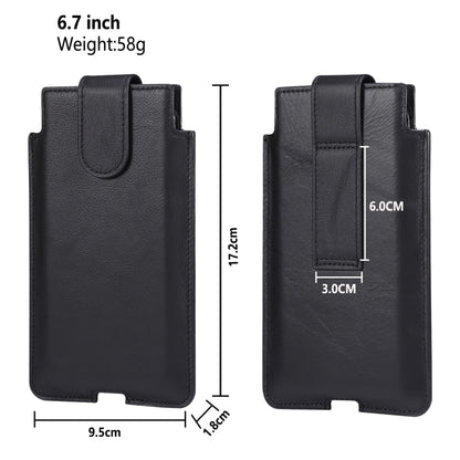Universal Cow Leather Vertical Mobile Phone Leather Case Waist Bag For 6.7 inch and Below Phones(Black) - More iPhone Cases by buy2fix | Online Shopping UK | buy2fix