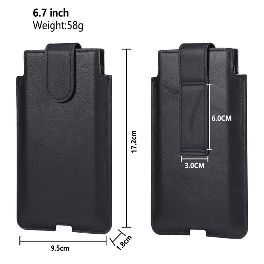 Universal Cow Leather Vertical Mobile Phone Leather Case Waist Bag For 6.7 inch and Below Phones(Black) - More iPhone Cases by buy2fix | Online Shopping UK | buy2fix