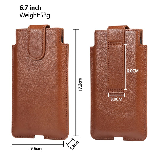 Universal Cow Leather Vertical Mobile Phone Leather Case Waist Bag For 6.7 inch and Below Phones(Brown) - More iPhone Cases by buy2fix | Online Shopping UK | buy2fix
