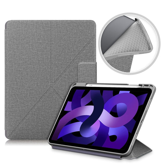 For iPad Air 2022 / 2020 10.9 / Pro 11 (2018) Cloth Texture Multi-folding Horizontal Flip PU Leather Shockproof Case with Holder & Sleep / Wake-up Function(Grey) - iPad Air (2022) / (2020) 10.9 Cases by buy2fix | Online Shopping UK | buy2fix