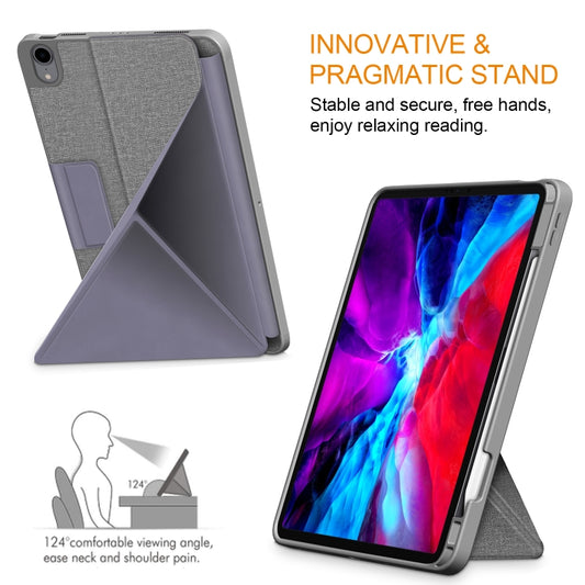 For iPad Air 2022 / 2020 10.9 / Pro 11 (2018) Cloth Texture Multi-folding Horizontal Flip PU Leather Shockproof Case with Holder & Sleep / Wake-up Function(Grey) - iPad Air (2022) / (2020) 10.9 Cases by buy2fix | Online Shopping UK | buy2fix