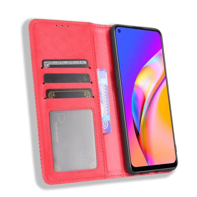 For OPPO A94 4G / F19 Pro 4G / Reno5 F Magnetic Buckle Retro Crazy Horse Texture Horizontal Flip Leather Case with Holder & Card Slots & Photo Frame(Red) by buy2fix