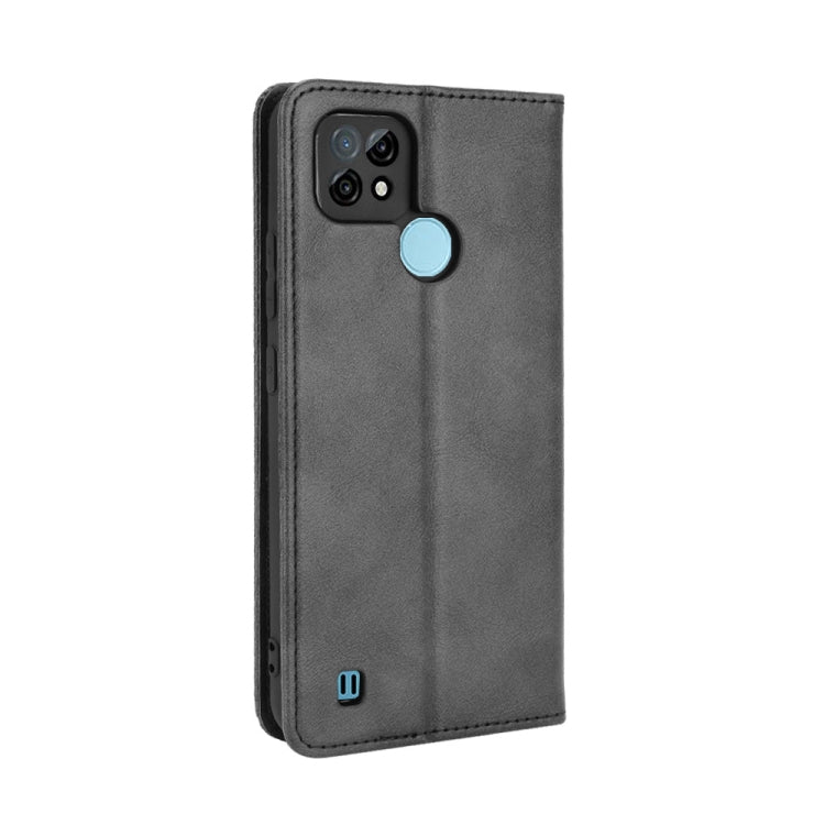 For OPPO Realme C21 Magnetic Buckle Retro Crazy Horse Texture Horizontal Flip Leather Case with Holder & Card Slots & Photo Frame(Black) - Realme Cases by buy2fix | Online Shopping UK | buy2fix