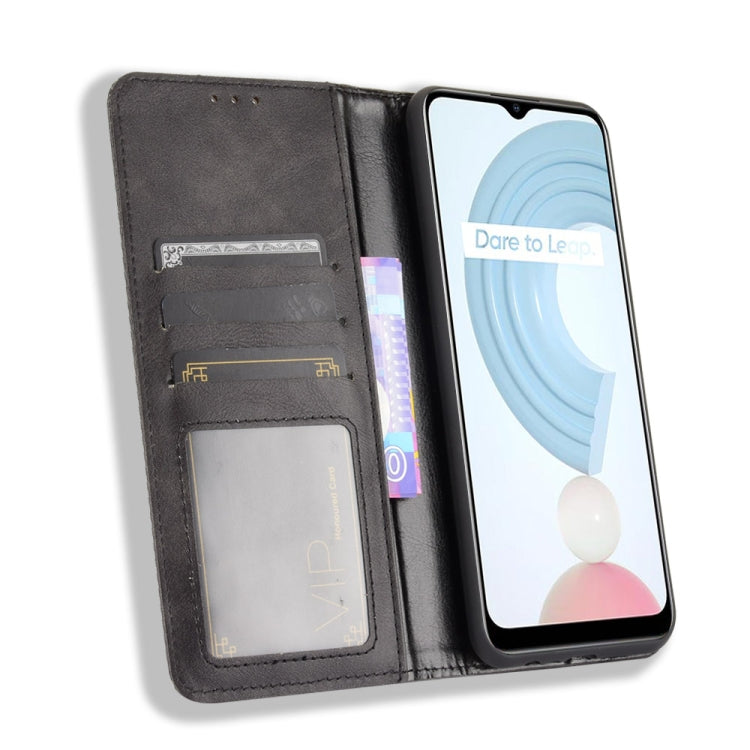 For OPPO Realme C21 Magnetic Buckle Retro Crazy Horse Texture Horizontal Flip Leather Case with Holder & Card Slots & Photo Frame(Black) - Realme Cases by buy2fix | Online Shopping UK | buy2fix