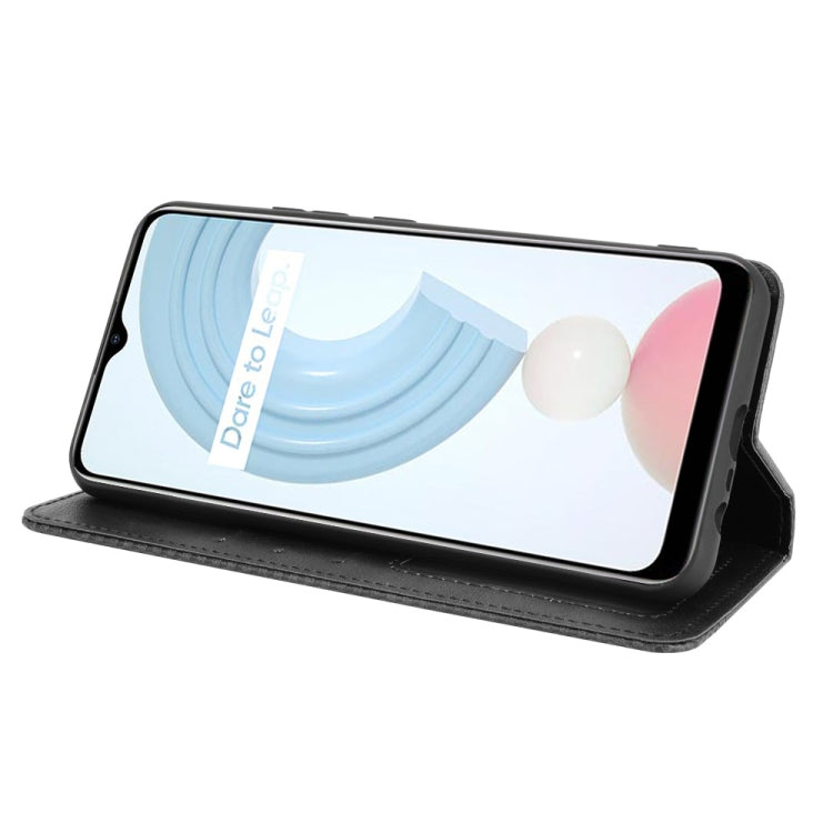 For OPPO Realme C21 Magnetic Buckle Retro Crazy Horse Texture Horizontal Flip Leather Case with Holder & Card Slots & Photo Frame(Black) - Realme Cases by buy2fix | Online Shopping UK | buy2fix