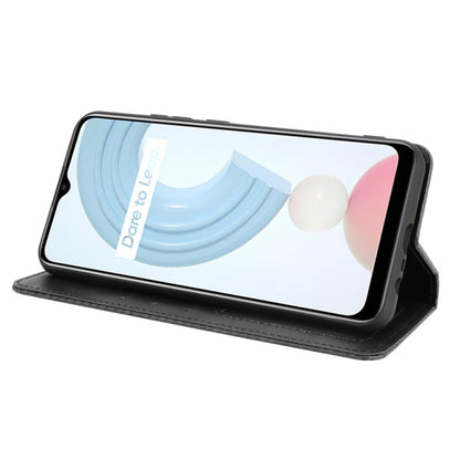 For OPPO Realme C21 Magnetic Buckle Retro Crazy Horse Texture Horizontal Flip Leather Case with Holder & Card Slots & Photo Frame(Black) - Realme Cases by buy2fix | Online Shopping UK | buy2fix