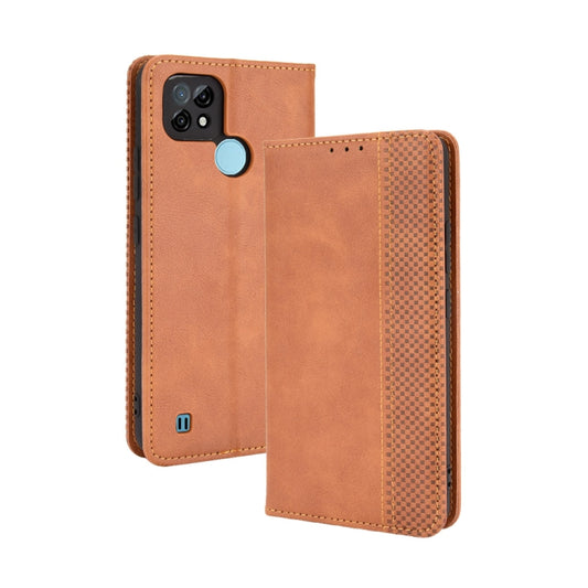 For OPPO Realme C21 Magnetic Buckle Retro Crazy Horse Texture Horizontal Flip Leather Case with Holder & Card Slots & Photo Frame(Brown) - Realme Cases by buy2fix | Online Shopping UK | buy2fix