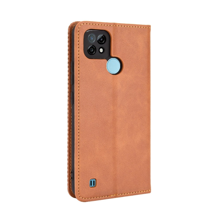 For OPPO Realme C21 Magnetic Buckle Retro Crazy Horse Texture Horizontal Flip Leather Case with Holder & Card Slots & Photo Frame(Brown) - Realme Cases by buy2fix | Online Shopping UK | buy2fix