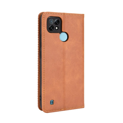 For OPPO Realme C21 Magnetic Buckle Retro Crazy Horse Texture Horizontal Flip Leather Case with Holder & Card Slots & Photo Frame(Brown) - Realme Cases by buy2fix | Online Shopping UK | buy2fix