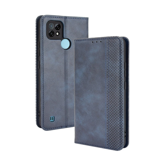 For OPPO Realme C21 Magnetic Buckle Retro Crazy Horse Texture Horizontal Flip Leather Case with Holder & Card Slots & Photo Frame(Blue) - Realme Cases by buy2fix | Online Shopping UK | buy2fix