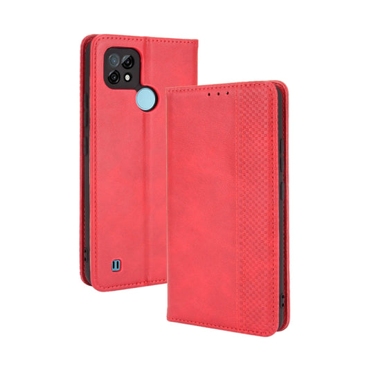 For OPPO Realme C21 Magnetic Buckle Retro Crazy Horse Texture Horizontal Flip Leather Case with Holder & Card Slots & Photo Frame(Red) - Realme Cases by buy2fix | Online Shopping UK | buy2fix