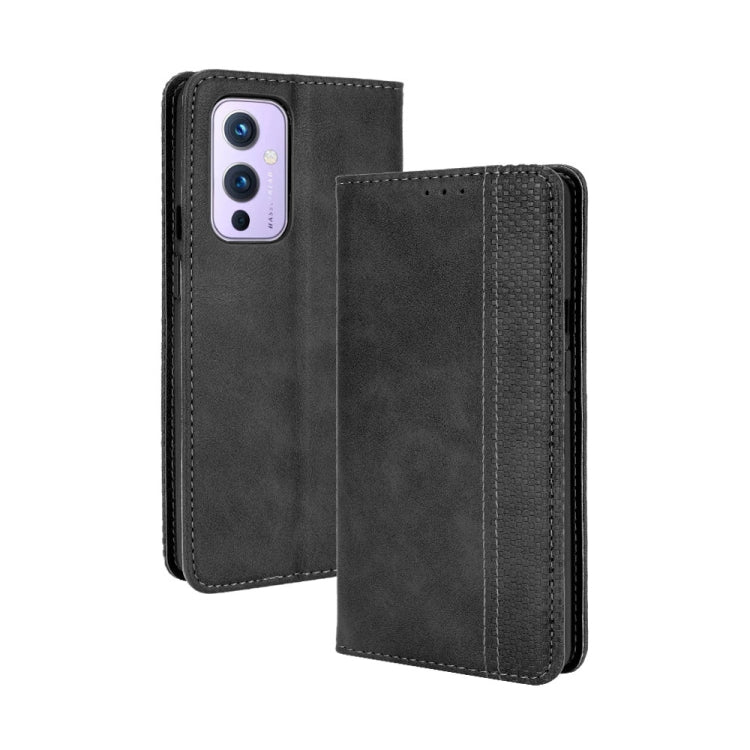 For OnePlus 9 (Europe and America Version) Magnetic Buckle Retro Crazy Horse Texture Horizontal Flip Leather Case with Holder & Card Slots & Photo Frame(Black) by buy2fix